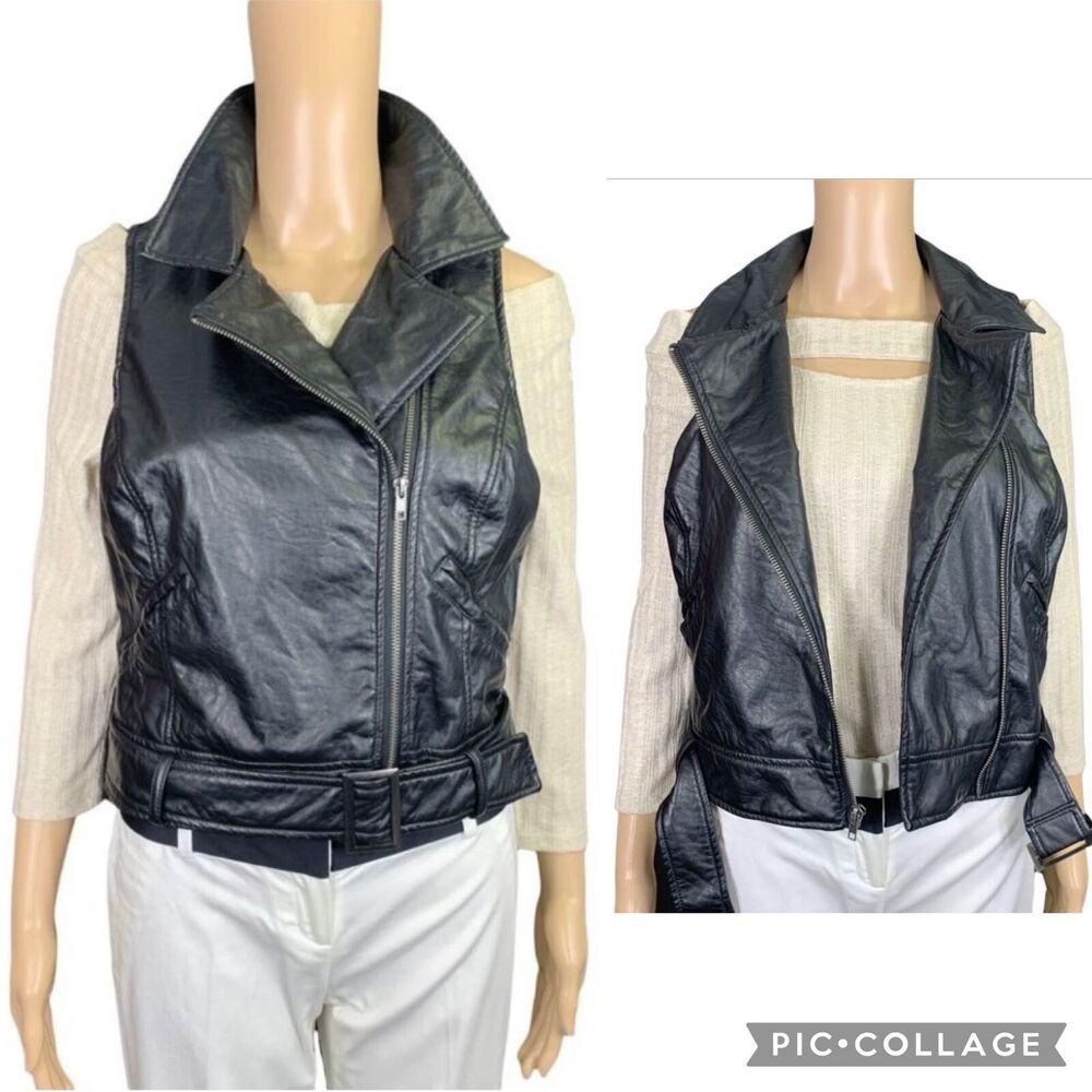 Jack by BB Dakota Womens Vest Faux Leather Asymmetrical Belted Black Full Zip
